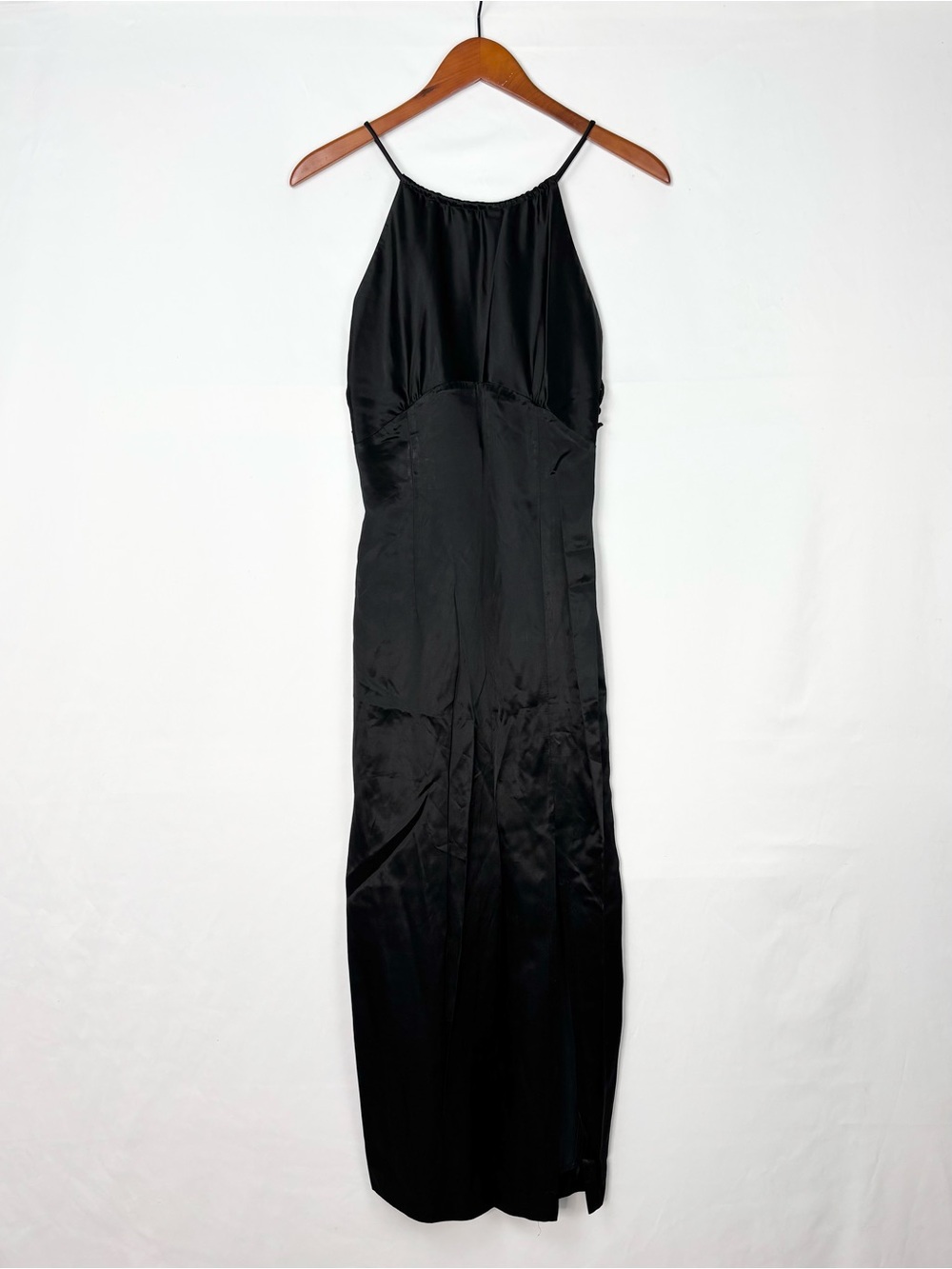 Vintage 90s Jessica McClintock Gunne Sax Lace Satin Halter Midi Dress Black Size